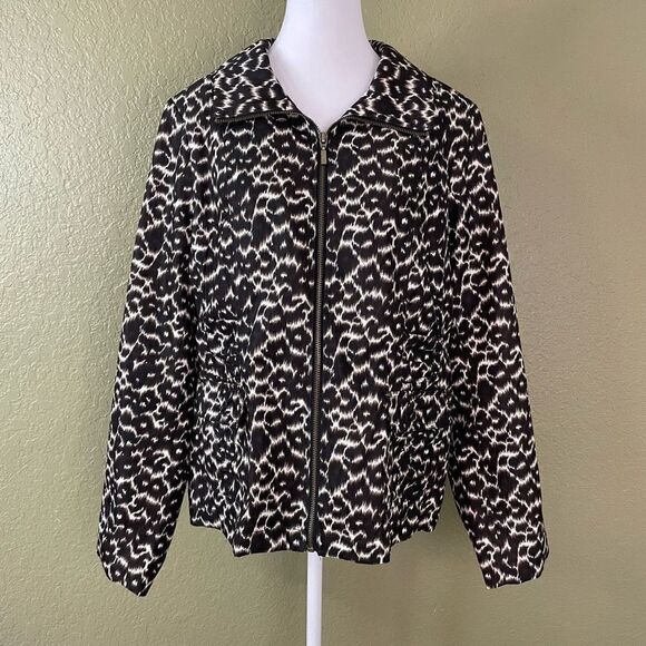 Laura Ashley Jackets & Blazers - Laura Ashley Women’s Large Black Brown White Animal Print Full Zip Jacket